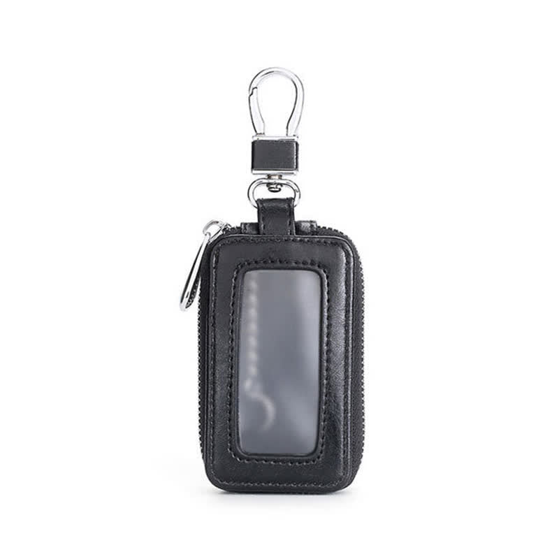 Convenient Transparent Window Zipper Leather Key Case