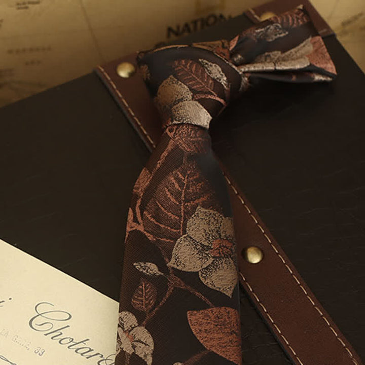 Men's Autumn Brown Leaves Floral Bow Tie Necktie