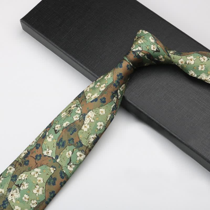 Men's Forest Green Little White Flowers Necktie