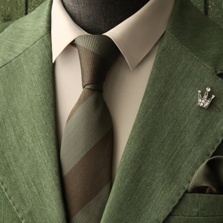 Men's Forest Dark Green Olive Striped Necktie