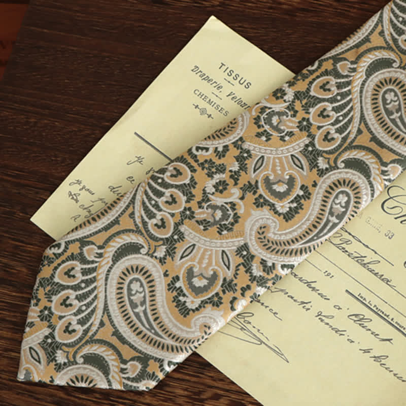 Men's Resplendent Beige & White Paisley Necktie