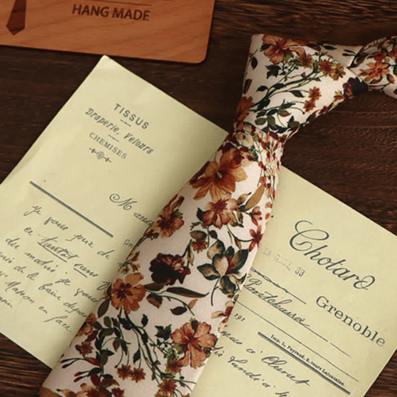 Men's Casual Orange & Ivory Flowers Necktie - image 2