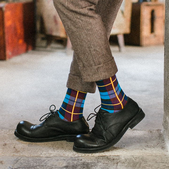 Men's Leisure Lattice Plaid Crew Socks