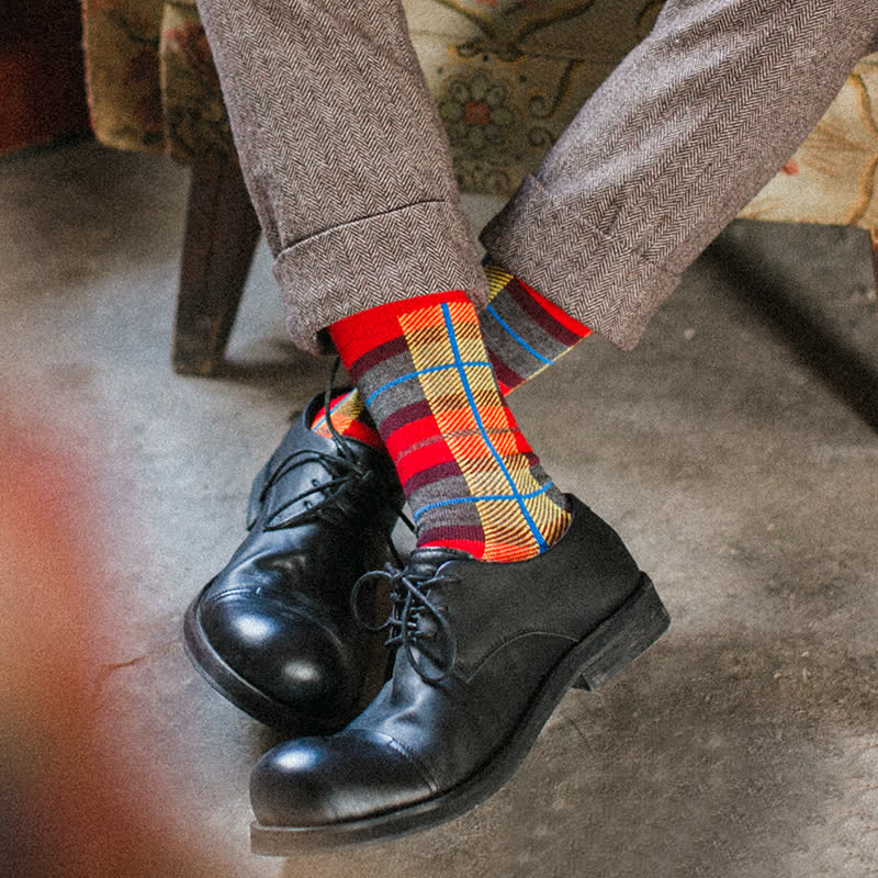 Men's Leisure Lattice Plaid Crew Socks