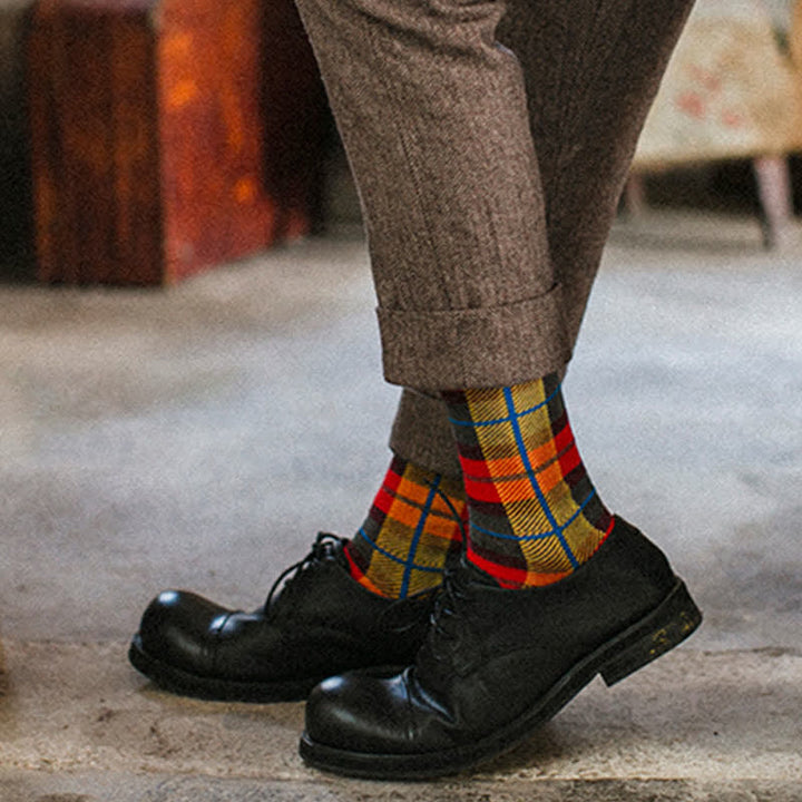 Men's Leisure Lattice Plaid Crew Socks