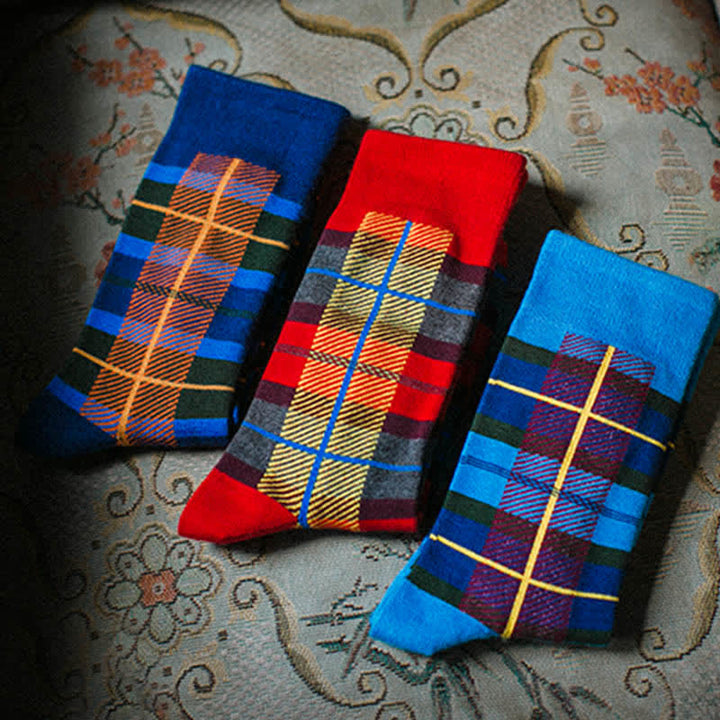 Men's Leisure Lattice Plaid Crew Socks