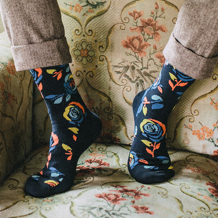 Men's Navy Wild Blue Roses Crew Socks