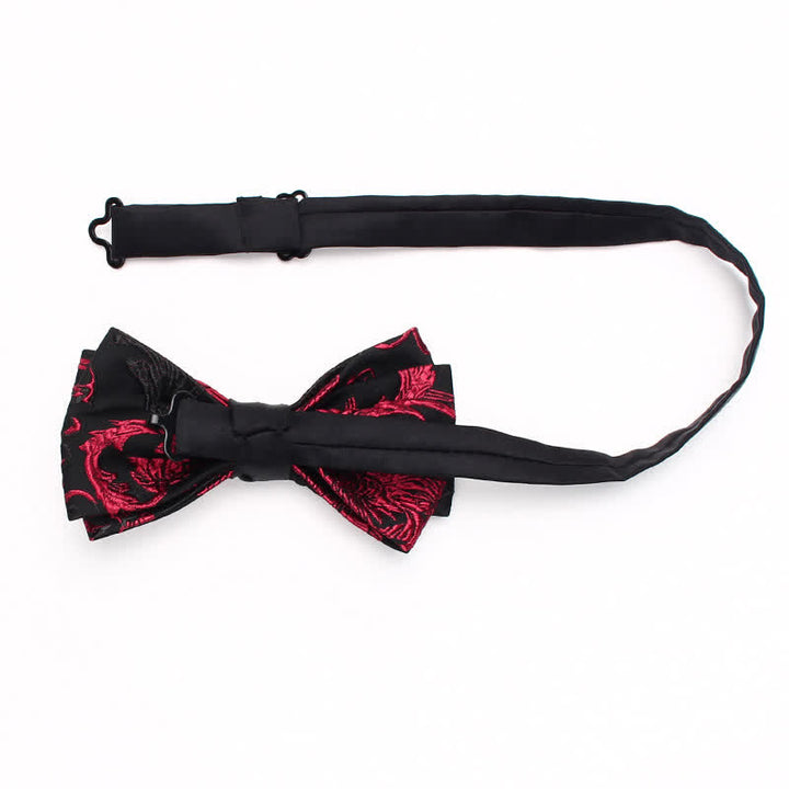 Men's Black & Red Vine Floral Pattern Bow Tie