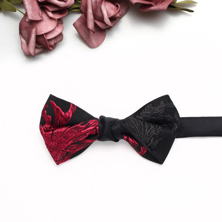 Men's Black & Red Vine Floral Pattern Bow Tie