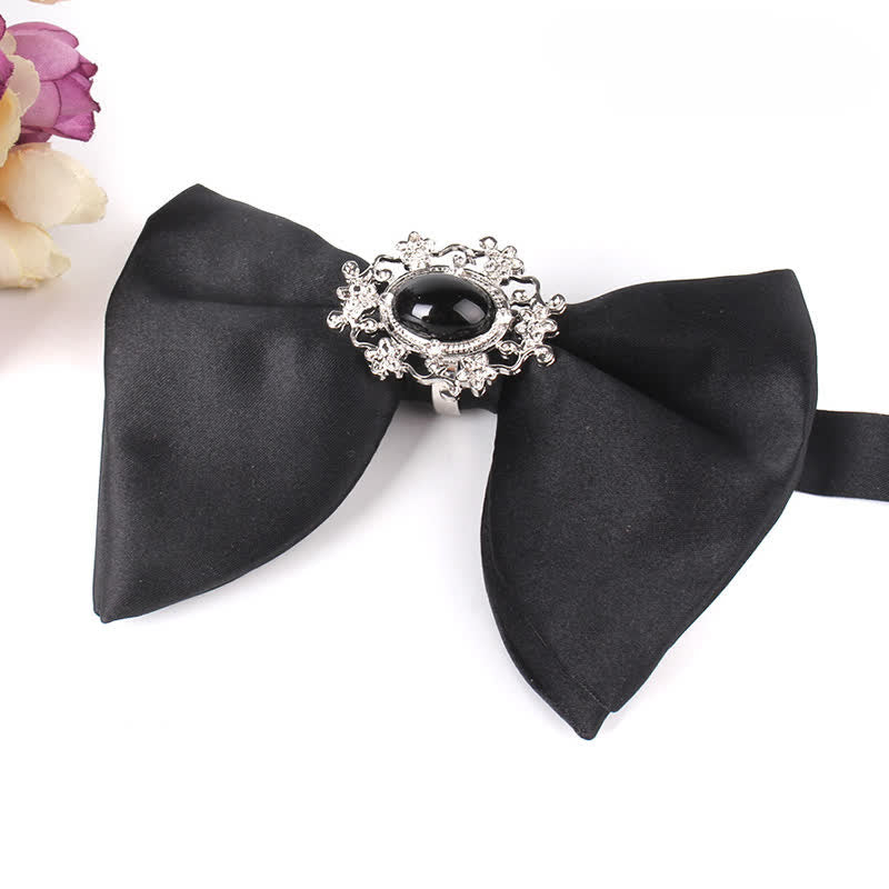 Men's Black Butterfly Rhinestone Oversized Pointed Bow Tie