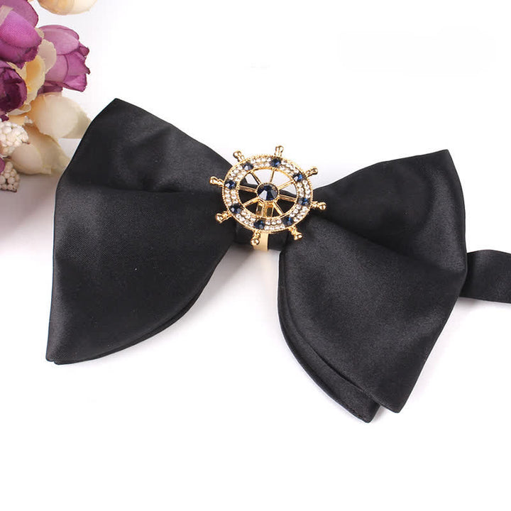 Men's Black Butterfly Rhinestone Oversized Pointed Bow Tie