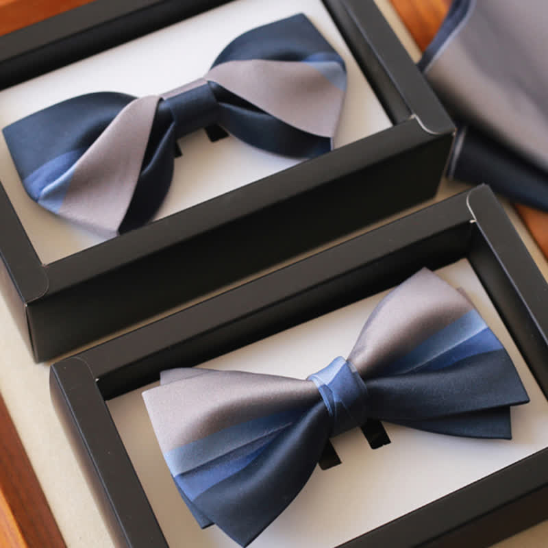 Men's Contrast Color Navy & Silver Gray Bow Tie