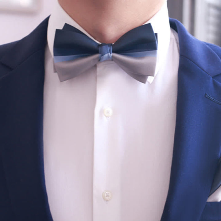 Men's Contrast Color Navy & Silver Gray Bow Tie