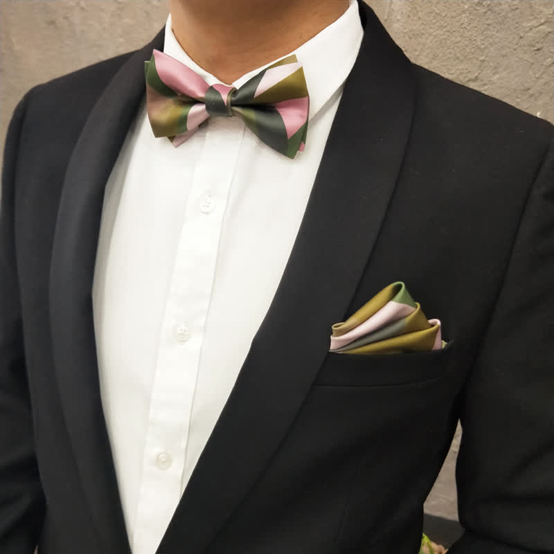 Men's Forest Green & Pink Double Layered Bow Tie