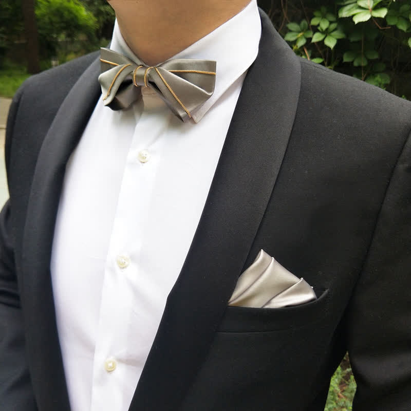 Men's Noble Gray Tone Gold Chain Bow Tie