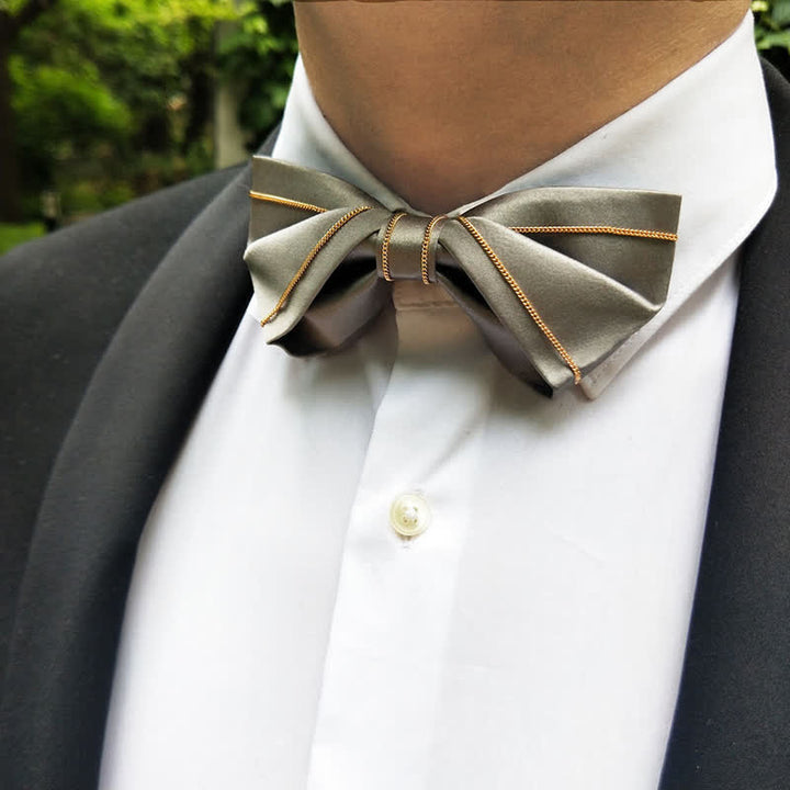 Men's Noble Gray Tone Gold Chain Bow Tie