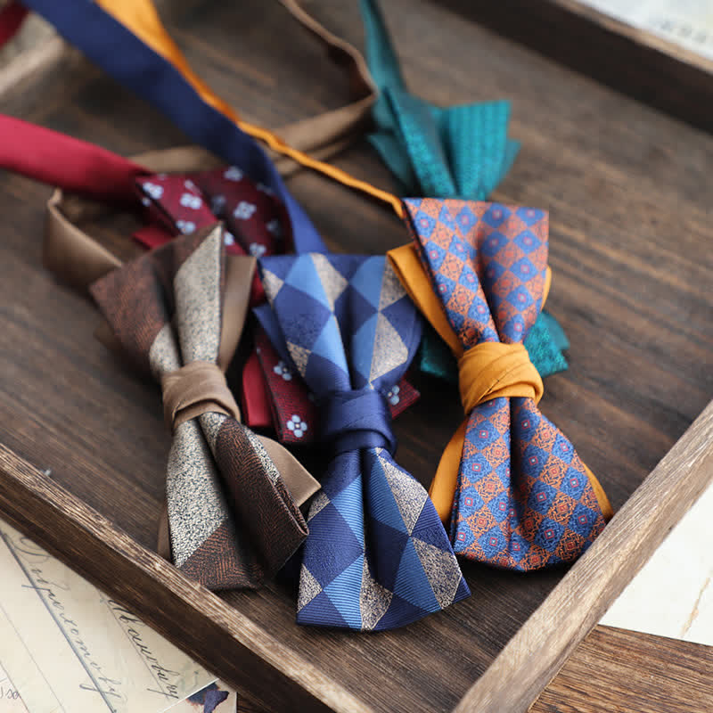 Men's Double Layers Striped Floral Colored Bow Tie