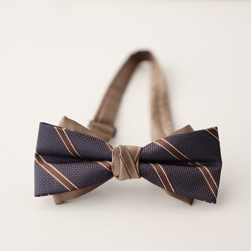 Men's Double Layers Striped Floral Colored Bow Tie