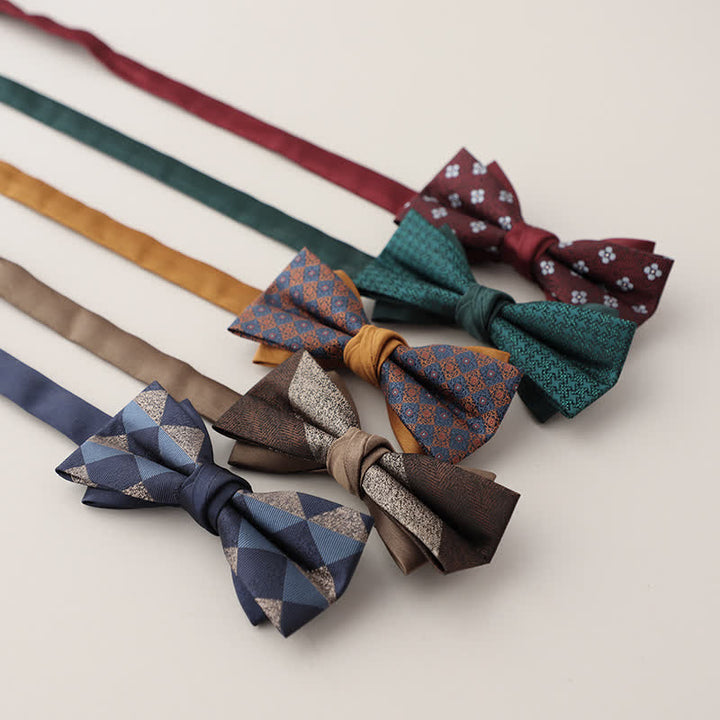 Men's Double Layers Striped Floral Colored Bow Tie