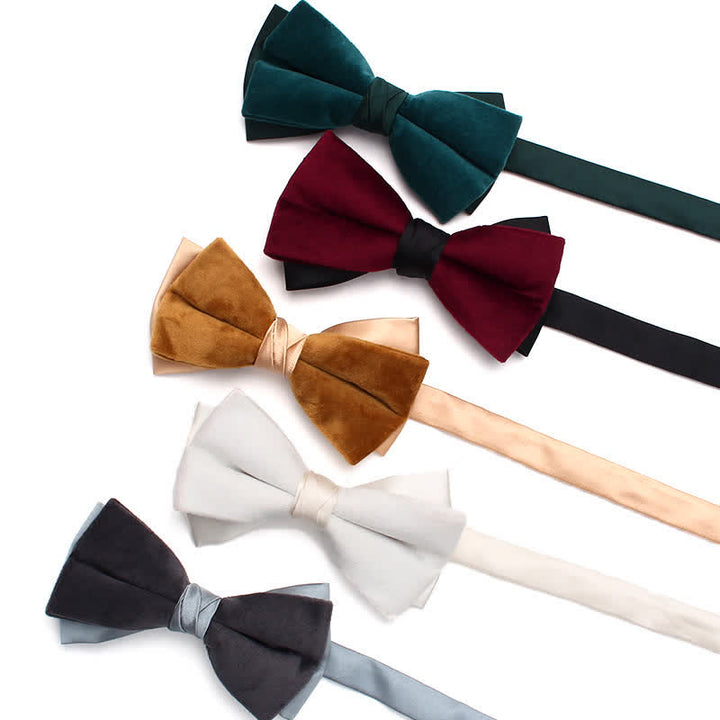 Men's Velvet Double Layered Patchwork Color Bow Tie