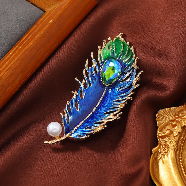 Women's Enamel Phoenix Feather Crystal Brooch