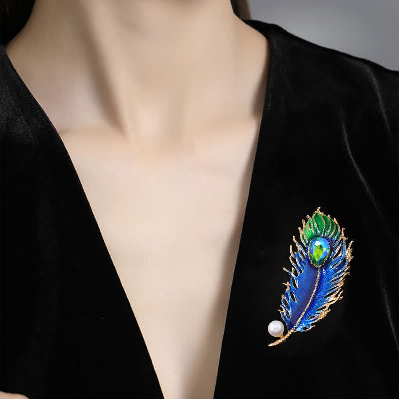 Women's Enamel Phoenix Feather Crystal Brooch