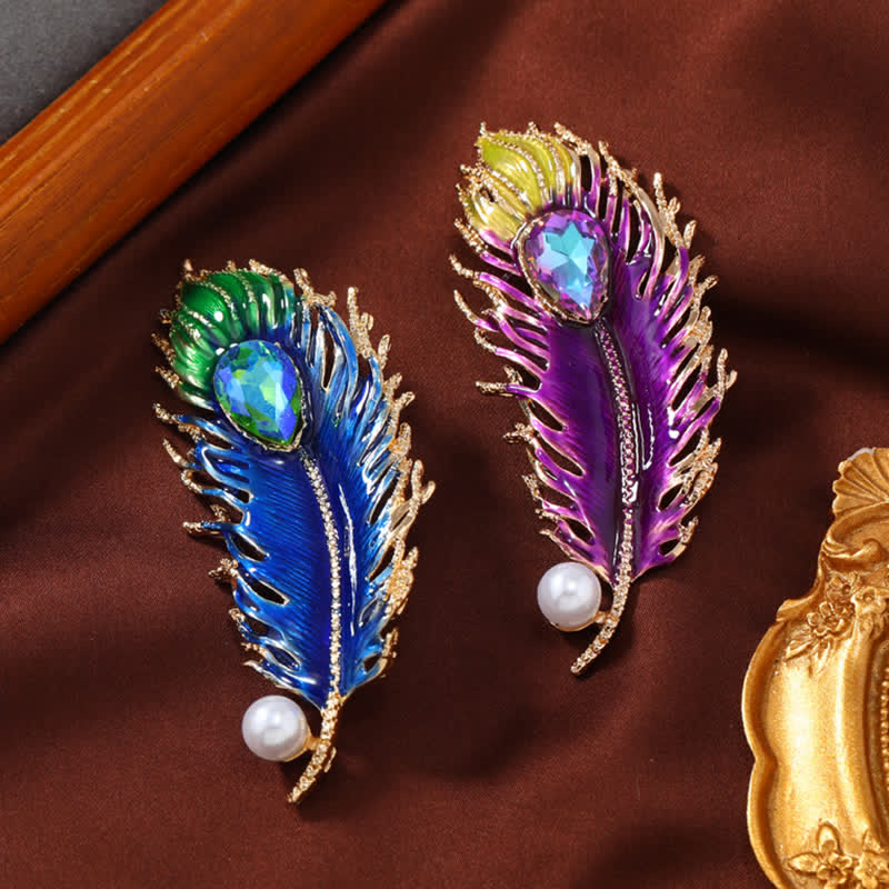 Women's Enamel Phoenix Feather Crystal Brooch