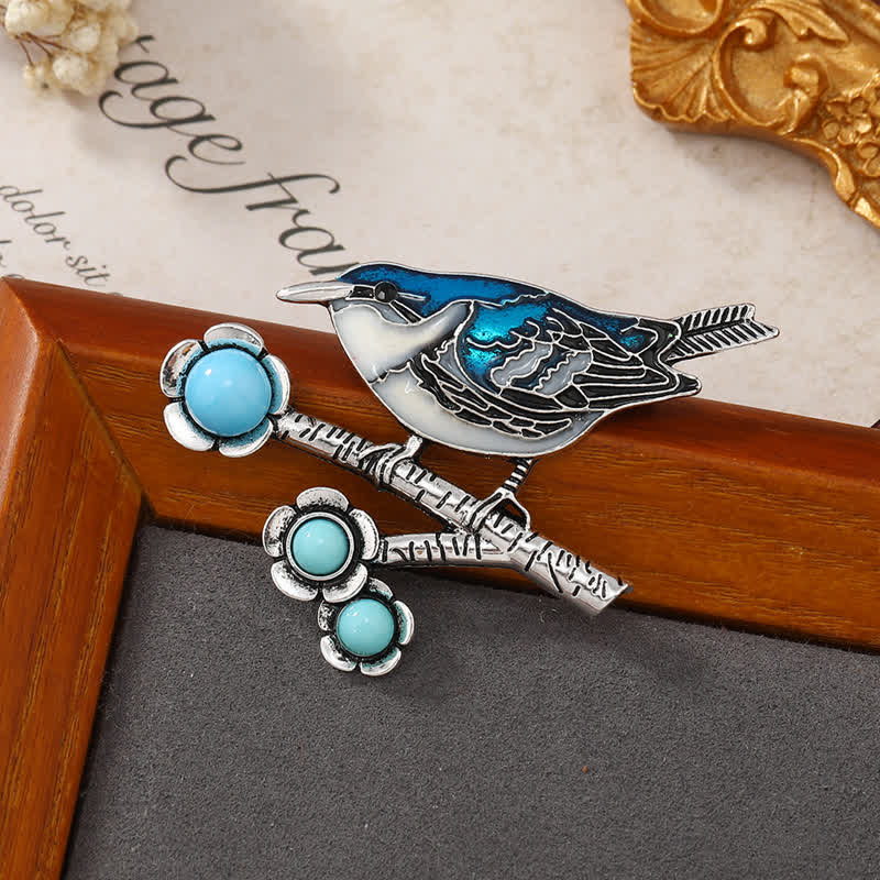 Women's Blue Imitation Turquoise Magpie Brooch