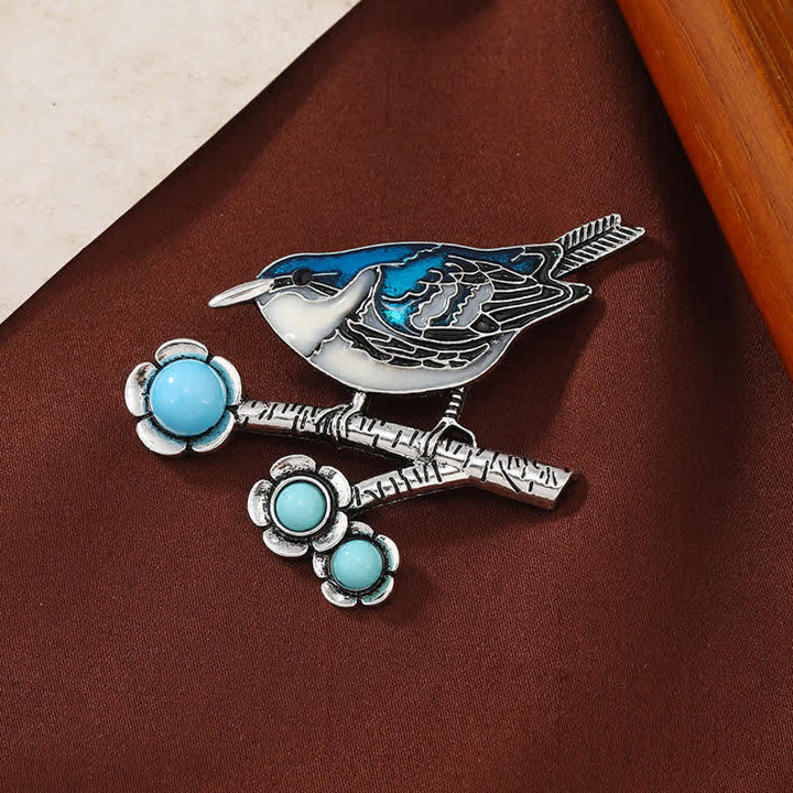 Women's Blue Imitation Turquoise Magpie Brooch