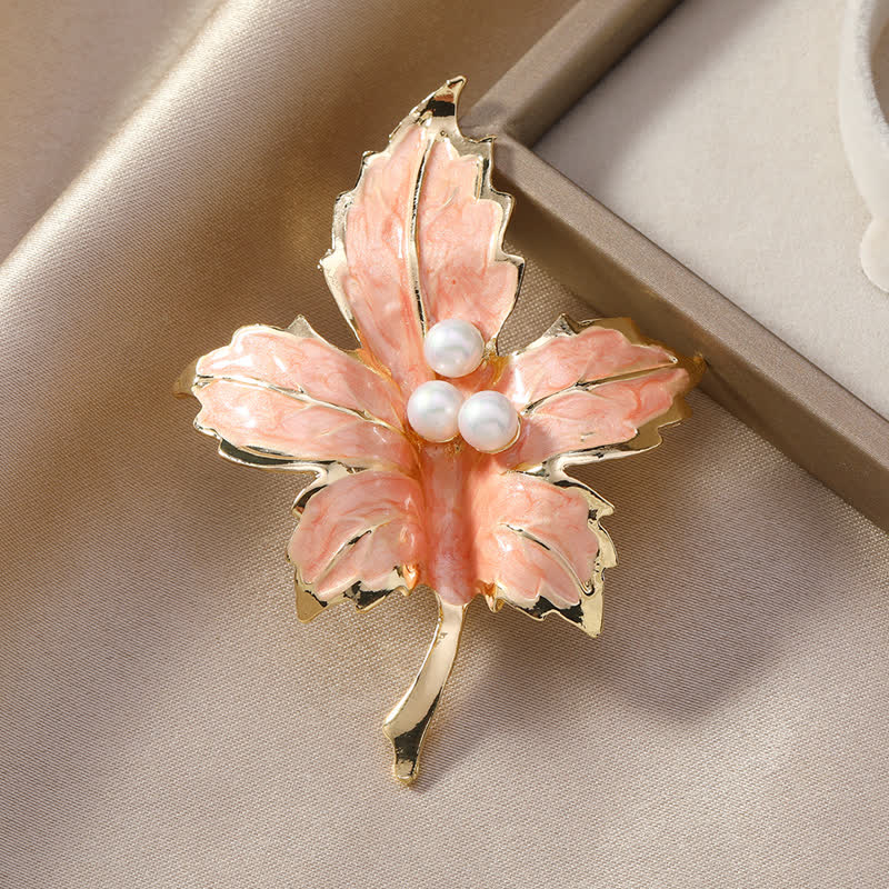 Women's Faux Pearl Maple Leaf Glaze Brooch