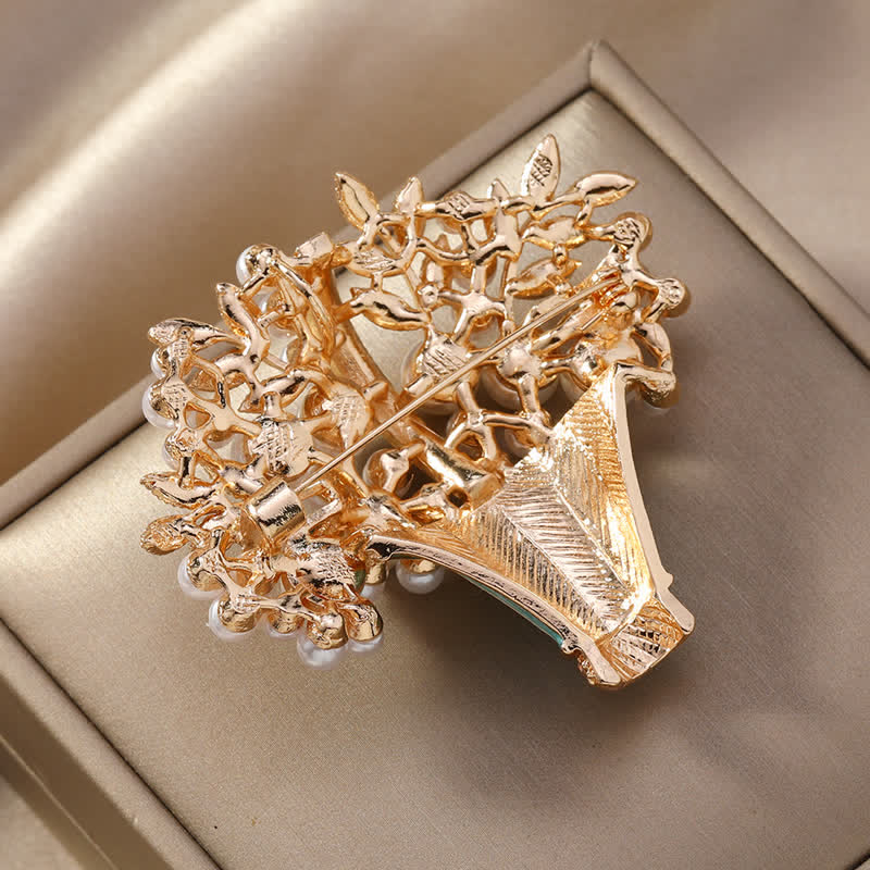 Women's Faux Pearls Flower Basket Brooch