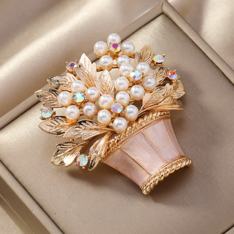 Women's Faux Pearls Flower Basket Brooch