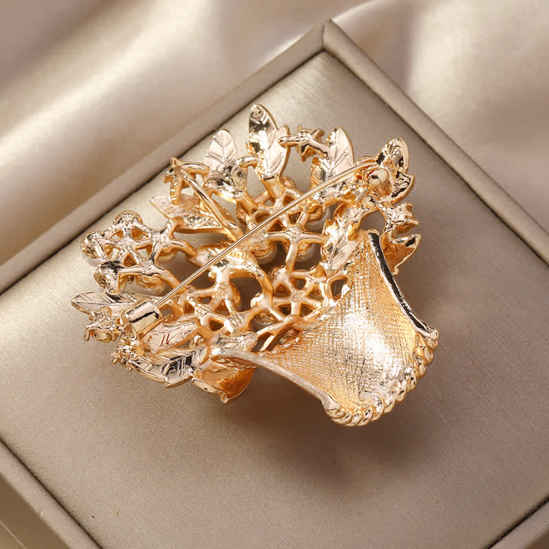 Women's Faux Pearls Flower Basket Brooch