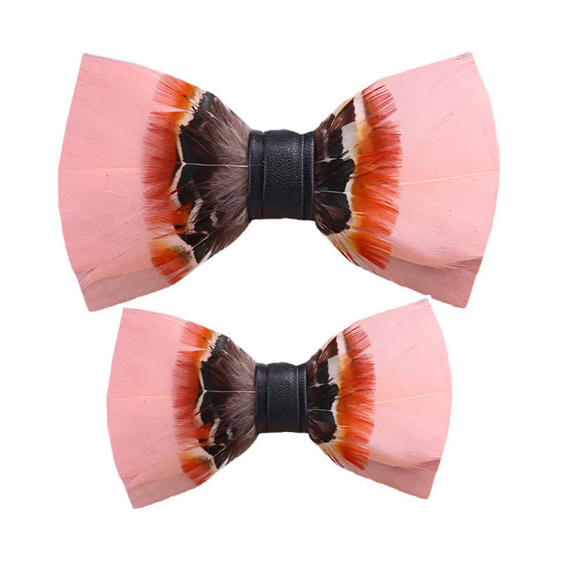Kid's Pop Pink Feather Bow Tie with Lapel Pin - Parent-Child Set - image 5