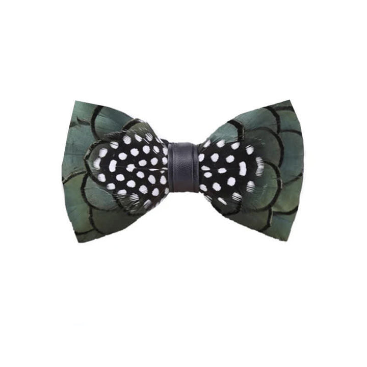 Kid's Chic Dark Green Feather Bow Tie with Lapel Pin