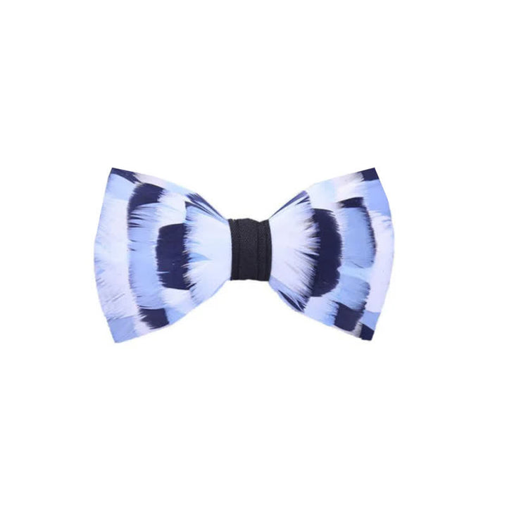 Kid's Blue & White Checkerboard Feather Bow Tie with Lapel Pin