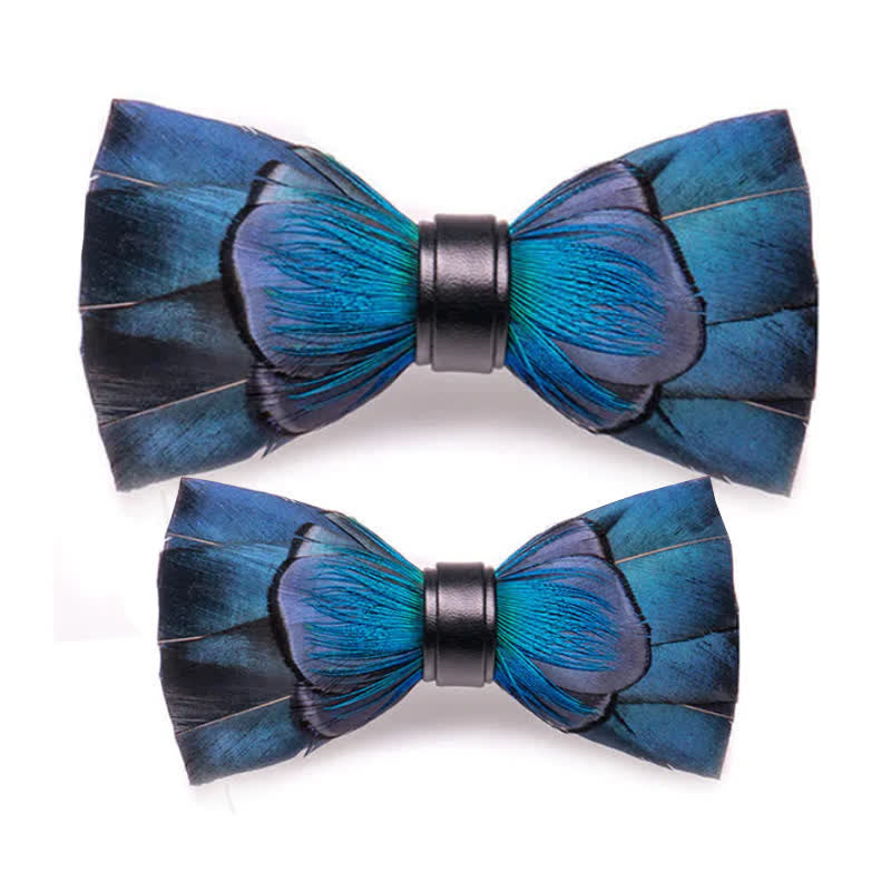 Kid's Cascading Navy Feather Bow Tie with Lapel Pin