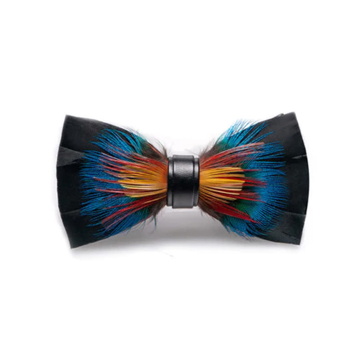 Kid's Black & Multicolored Blossom Feather Bow Tie with Lapel Pin