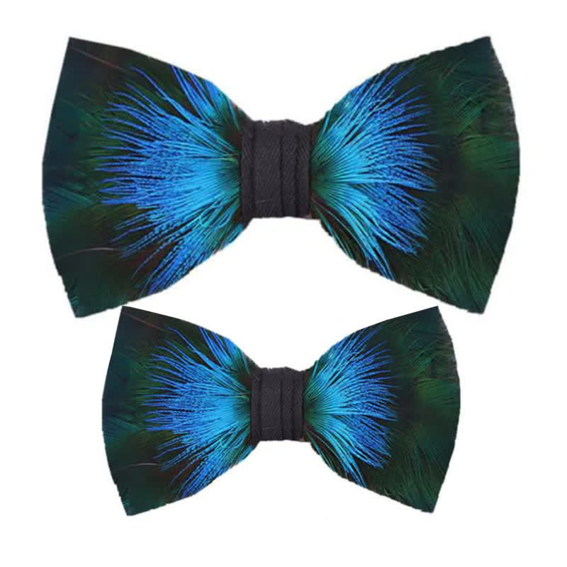 Kid's Aurora Blue & Green Feather Bow Tie with Lapel Pin - Parent-Child Set - image 5