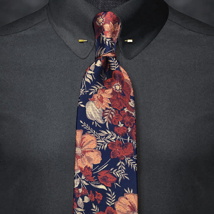 Men's Flower Embroidery Retro Blue Background Necktie