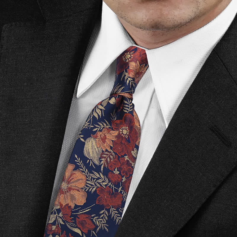 Men's Flower Embroidery Retro Blue Background Necktie