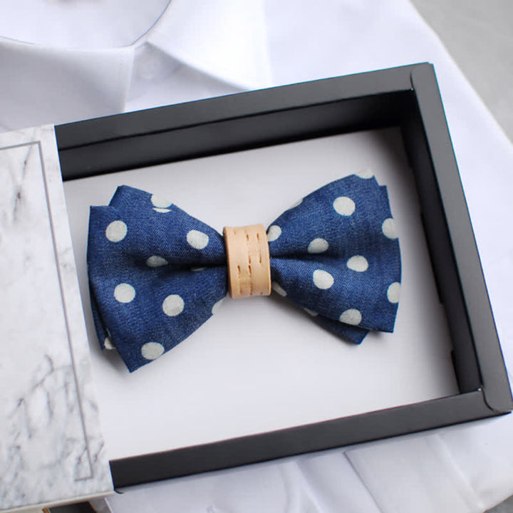 Men's Blue Polka Dots Leather Loop Bow Tie