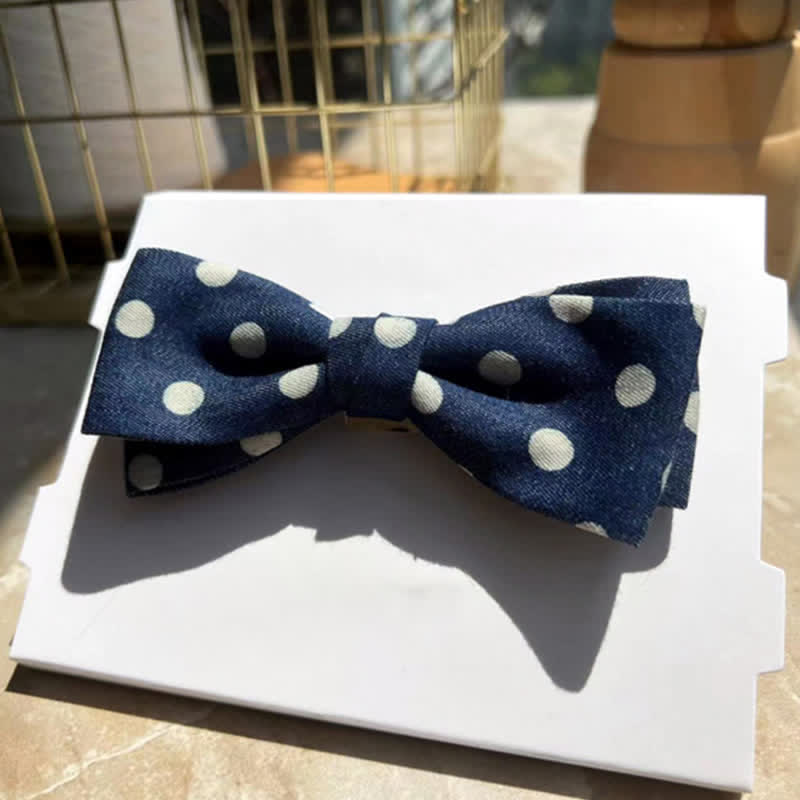 Men's Blue Polka Dots Leather Loop Bow Tie