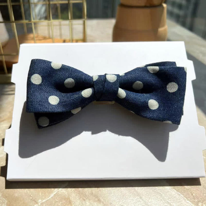 Men's Blue Polka Dots Leather Loop Bow Tie