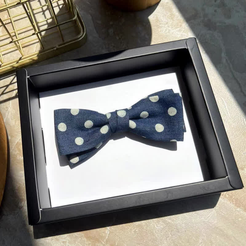 Men's Blue Polka Dots Leather Loop Bow Tie