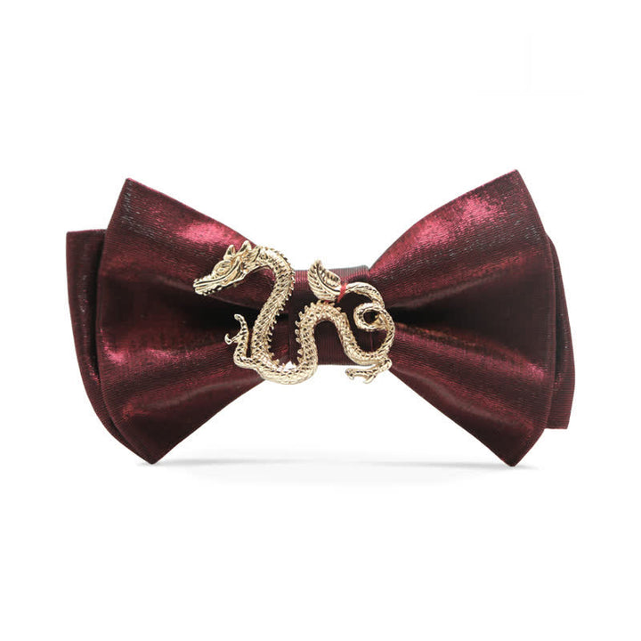 Men's Retro Shiny Burgundy Dragon Decor Bow Tie