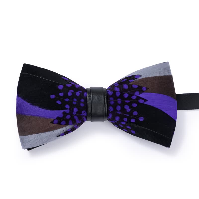 Elegant Purple Feather Bow Tie with Lapel Pin