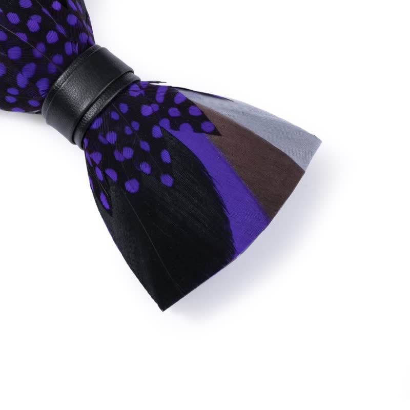 Elegant Purple Feather Bow Tie with Lapel Pin