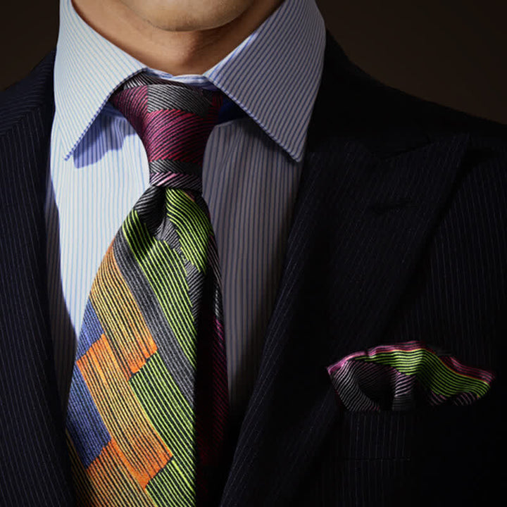 Men's Modern Multicolored Geometrical Lines Necktie