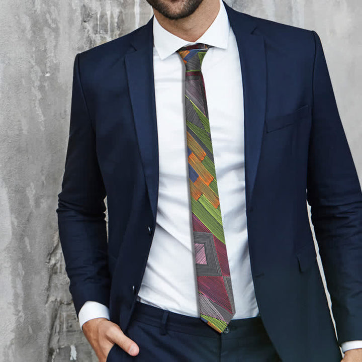 Men's Modern Multicolored Geometrical Lines Necktie